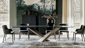 Casa Padrino Luxus Esstisch Hochglanz Schwarz / Titanfarben 200 x 120 x H. 75 cm - Esszimmertisch mit hochwertiger Keramik Tischplatte - Moderne Esszimmer Mbel - Luxus Qualitt - Made in Italy