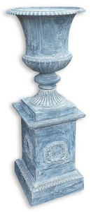 Casa Padrino Barock Vase mit Sule Blau H. 138 cm - Prunkvolle Gusseisen Blumenvase mit Sockel - Barock Garten Deko - Barock Terrassen Deko - Barock Deko Accessoires