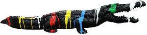 Casa Padrino Luxus Deko Skulptur Krokodil Schwarz / Mehrfarbig 108 cm - Wetterbestndige Gartenskulptur - XXL Deko Skulptur - XXL Deko Figur - Tierfigur - Garten Deko - Luxus Deko Accessoires