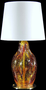 Casa Padrino Luxus Tischleuchte Rot / Gelb / Silber / Wei  20 x H. 40 cm - Glas Schreibtischleuchte mit rundem Lampenschirm - Glas Tischleuchten - Luxus Tischleuchten - Luxus Schreibtischleuchten