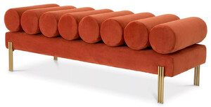 Casa Padrino Luxus Samt Sitzbank Orange / Messing 130 x 45 x H. 42 cm - Wohnzimmer Bank - Schlafzimmer Bank - Wohnzimmer Mbel - Schlafzimmer Mbel - Luxus Mbel - Luxus Einrichtung