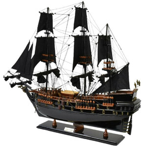 Casa Padrino Luxus Piratenschiff Black Pearl Schwarz / Braun 87 x 27 x H. 73 cm - Handgefertigtes Deko Schiff - Holzschiff - Segelschiff - Kriegsschiff - Modellschiff - Deko Accessoires