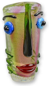 Casa Padrino Designer Vase Gesicht Mehrfarbig 15,6 x 18,4 x H. 30 cm - Wohnzimmer Deko Vase - Dekorative Glasvase - Abstrakte Blumenvase - Deko Accessoires - Abstrakte Deko Vasen