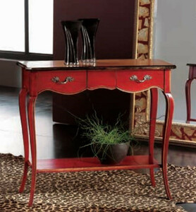 Casa Padrino Luxus Barock Konsole Antik Rot / Braun / Silber - Handgefertigter Konsolentisch mit 2 Schubladen - Luxus Wohnzimmer Mbel im Barockstil - Barock Mbel - Luxus Qualitt - Made in Italy