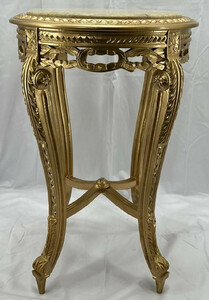 Casa Padrino Barock Beistelltisch Gold / Creme - Handgefertigter Antik Stil Massivholz Tisch mit Marmorplatte - Wohnzimmer Mbel im Barockstil - Antik Stil Mbel - Barock Einrichtung - Barock Mbel