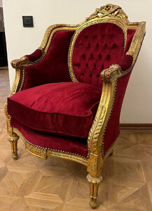 Casa Padrino Barock Wohnzimmer Sessel Bordeauxrot / Antik Gold - Handgefertigter Antik Stil Wohnzimmer Sessel - Wohnzimmer Mbel - Barock Mbel - Edel & Prunkvoll