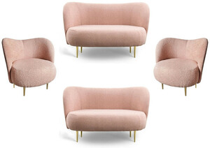 Casa Padrino Luxus Wohnzimmer Set Rosa / Gold - 2 Luxus Sofas mit gebogener Rckenlehne & 2 Luxus Sessel mit gebogener Rckenlehne - Wohnzimmer Mbel - Luxus Mbel - Luxus Einrichtung