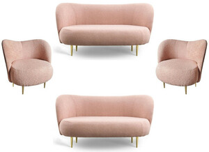 Casa Padrino Luxus Wohnzimmer Set Rosa / Gold - 2 Luxus Sofas mit gebogener Rckenlehne & 2 Luxus Sessel mit gebogener Rckenlehne - Luxus Einrichtung - Wohnzimmer Mbel - Luxus Mbel