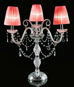 Casa Padrino Luxus Barock Kristall Tischleuchte Silber / Rot  55 x H. 60 cm - Prunkvolle Barockstil Schreibtischleuchte mit venzezianischem Glas und Swarovski Kristallglas - Made in Italy