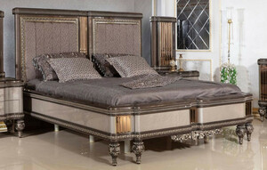 Casa Padrino Luxus Barock Doppelbett Grau / Dunkelbraun / Gold - Prunkvolles Massivholz Bett - Luxus Schlafzimmer Mbel im Barockstil - Barock Schlafzimmer Mbel