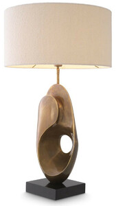 Casa Padrino Luxus Tischleuchte Vintage Messing / Schwarz / Creme  50 x H. 83 cm - Schreibtischleuchte mit rundem Lampenschirm - Luxus Tischleuchten - Luxus Schreibtischleuchten - Luxus Leuchten