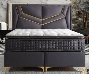 Casa Padrino Luxus Doppelbett Lila / Gold - Verschiedene Gren - Massivholz Bett mit Kopfteil und Matratze - Schlafzimmer Mbel - Hotel Mbel - Luxus Mbel