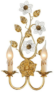 Casa Padrino Luxus Barock Doppel Wandleuchte Gold mit Patina 25 x 11 x H. 43 cm - Elegante Barockstil Wandlampe mit edlem Murano Glas - Barock Leuchten - Luxus Qualitt - Made in Italy