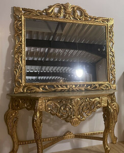 Casa Padrino Barock Konsole mit Marmorplatte und Spiegel Gold / Creme Grau - Prunkvolle Spiegelkonsole im Barockstil - Garderoben Mbel Barockstil - Barock Mbel - Edel & Prunkvoll