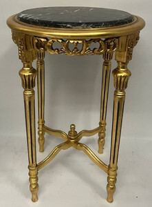 Casa Padrino Barock Beistelltisch Gold / Schwarz - Handgefertigter Antik Stil Massivholz Tisch mit Marmorplatte - Wohnzimmer Mbel im Barockstil - Antik Stil Mbel - Barock Mbel