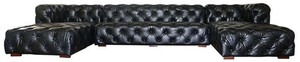 Casa Padrino Luxus Chesterfield Leder U-Form Sofa Vintage Schwarz / Braun 415 x 200 x H. 74 cm - 3-Teiliges Echtleder Wohnzimmer Sofa - Wohnzimmer Mbel - Chesterfield Mbel - Luxus Mbel