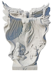 Casa Padrino Luxus Jugendstil Marmor Deko Skulptur Engel Wei H. 160 cm - Prunkvolle Garten Marmor Deko Figur - Barock & Jugendstil Garten Marmor Deko Accessoires - Edel & Prunkvoll