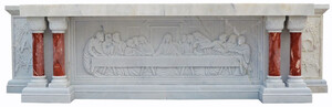 Casa Padrino Luxus Barock Altar Wei / Rot 300 x 100 x H. 80 cm - Prunkvoller Marmor Altar - Luxus Marmor Mbel im Barockstil - Edel & Prunkvoll