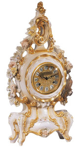Casa Padrino Luxus Barock Tischuhr Wei / Creme / Mehrfarbig / Gold - Prunkvolle Barockstil Uhr - Handgeschnitzte Barock Schreibtischuhr - Luxus Qualitt - Made in Italy