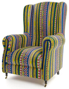 Casa Padrino Luxus Samt Sessel mit Streifen Mehrfarbig / Schwarz / Messing 82 x 93 x H. 101 cm - Wohnzimmer Sessel - Hotel Sessel - Wohnzimmer Mbel - Hotel Mbel - Luxus Mbel - Luxus Einrichtung
