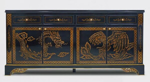 Casa Padrino Luxus Barock Sideboard im chinesischen Stil Schwarz / Gold - Barockstil Massivholz Schrank mit 4 Schubladen & 4 Tren - Luxus Esszimmer Mbel im Barockstil - Barock Esszimmer Mbel