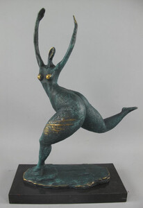 Casa Padrino Luxus Bronze Deko Skulptur Tnzerin Trkis / Gold / Schwarz 35 x 15 x H. 48 cm - Abstrakte Bronze Deko Figur mit Marmorsockel - Schreibtisch Deko - Deko Accessoires