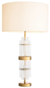 Casa Padrino Luxus Tischleuchte Antik Messing / Wei  45 x H. 78 cm - Schreibtischleuchte mit rundem Lampenschirm - Luxus Tischleuchten - Luxus Schreibtischleuchten
