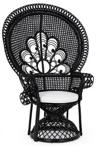Casa Padrino Luxus Rattan Sessel Schwarz / Wei 106 x 71 x H. 148 cm - Vintage Stil Rattan Sessel mit Sitzkissen - Vintage Stil Rattan Mbel - Garten & Terrassen Mbel
