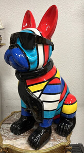 Casa Padrino Luxus XXL Deko Skulptur Hund Bulldogge Mehrfarbig / Schwarz H. 80 cm - Groe Deko Figur - XXL Deko Figur