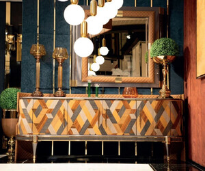 Casa Padrino Luxus Art Deco Mbel Set Mehrfarbig / Braun / Grau / Gold - 1 Luxus Art Deco Sideboard mit 4 Tren & 1 Luxus Art Deco Spiegel - Luxus Art Deco Mbel