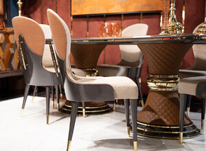 Casa Padrino Luxus Art Deco Esszimmer Stuhl 6er Set Creme / Braun / Grau / Gold - Art Deco Kchensthle - Luxus Art Deco Esszimmer Mbel