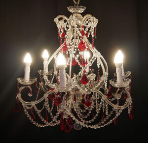 Casa Padrino Luxus Barock Kristall Kronleuchter Silber / Rot  60 x H. 65 cm - Hotel & Restaurant Kronleuchter - Barock Leuchten - Edel & Prunkvoll - Luxus Qualitt - Made in Italy