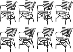 Casa Padrino Luxus Esszimmer Stuhl 8er Set mit Armlehnen Wei / Schwarz 63 x 54 x H. 87 cm - Luxus Rattan Garten Sthle - Esszimmer Mbel - Garten Mbel - Rattan Mbel - Luxus Mbel