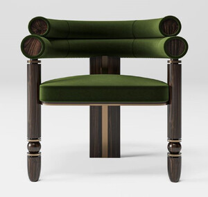 Casa Padrino Luxus Samt Esszimmer Stuhl mit Armlehnen Grn / Dunkelbraun / Messing 69 x 63 x H. 72 cm - Kchen Stuhl mit edlem Samtstoff - Esszimmer Mbel - Luxus Mbel