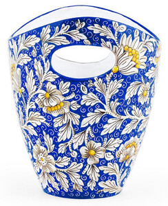 Casa Padrino Luxus Keramik Eiseimer Blau / Mehrfarbig  27 x H. 25 cm - Handgefertigter & handbemalter Eiskbel - Weinkhler - Sektkhler - Champagnerkhler - Luxus Qualitt - Made in Italy