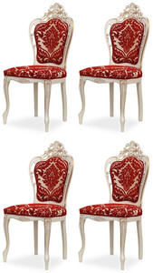 Casa Padrino Luxus Barock Esszimmer Stuhl 4er Set mit elegantem Muster Rot / Wei / Beige / Gold - Barockstil Kchen Sthle - Prunkvolle Luxus Esszimmer Mbel im Barockstil - Edel & Prunkvoll