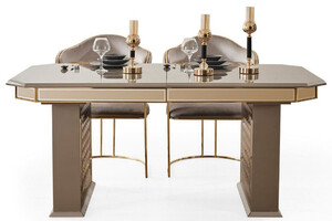 Casa Padrino Luxus Art Deco Esszimmer Set Grau / Gold - 1 Ausziehbarer Esstisch & 4 Sthle