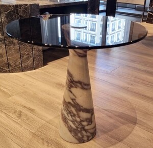 Casa Padrino Luxus Marmor Beistelltisch mit Glasplatte Wei / Schwarz  48 cm