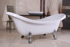 Freistehende Luxus Badewanne Jugendstil Venedig Wei/Silber - Barock Badezimmer - Retro Badewanne Antik Stil - Badewanne Freistehend