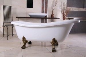 Freistehende Luxus Badewanne Jugendstil Roma Wei/Altgold 1560mm - Barock Badezimmer - Retro Antik Badewanne