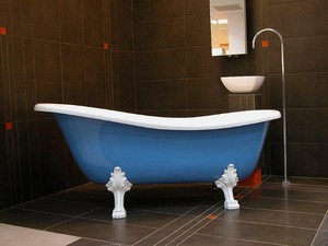 Freistehende Luxus Badewanne Jugendstil Roma Hellblau/Wei/Wei 1470mm - Barock Antik Stil Badezimmer