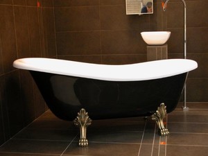 Freistehende Luxus Badewanne Jugendstil Roma Schwarz/Wei/Altgold 1470mm - Barock Antik Badezimmer