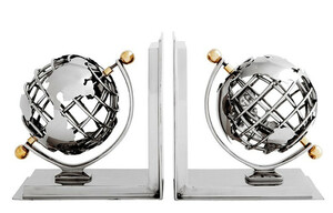 Casa Padrino Luxus Bchersttzen Globus Nickel Finish Aluminium - Bchersttze - Book End - Luxus Kollektion - Art Deco