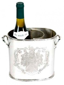 Massiver Luxus Tisch Weinflaschen Halter Weinkhler Coat of Arms fr 1 Weinflasche Nickel Finish - Casa Padrino Luxury Collection - vernickelt 