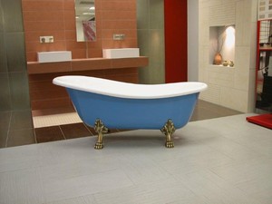 Freistehende Luxus Badewanne Jugendstil Roma Hellblau/Wei/Altgold 1470mm - Barock Badezimmer