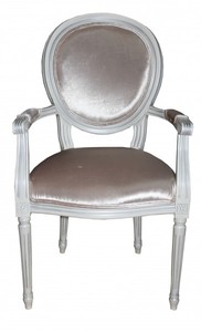 Casa Padrino Barock Esszimmer Stuhl mit Armlehne Beige / White / Silver - Designer Stuhl - Luxus Qualitt