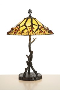Handgefertigte Tiffany Hockerleuchte Tischleuchte Hhe 64 cm, Durchmesser 40 cm - Leuchte Lampe