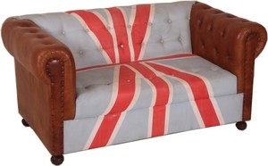 Chesterfield Luxus Echt Leder Sofa Union Jack / Braun 2 Sitzer Vintage Leder von Casa Padrino Englische Flagge England Mbel