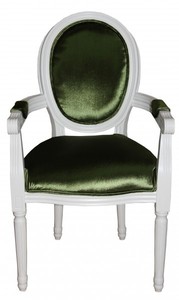 Casa Padrino Barock Esszimmer Stuhl mit Armlehne Grn / Wei - Designer Stuhl - Luxus Qualitt GH