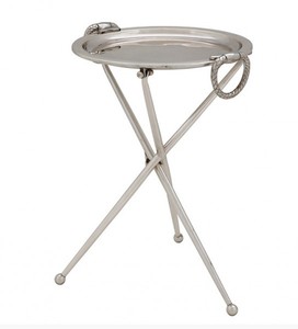 Casa Padrino Designer Luxus Beistelltisch Silber Vintage Design Hhe: 43 cm, Durchmesser 33 cm - Edelstahl Tisch - Nickel Finish - Luxus Qualitt